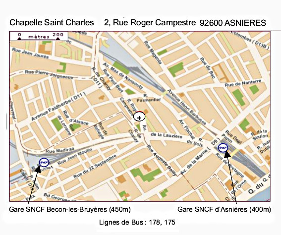 plan d'accès à la Chapelle Saint Charles qui héberge la paroisse orthodoxe Saint Jean de San Francisco